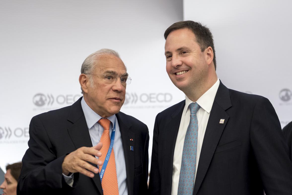 Trade, Tourism and Investment Minister, Steven Ciobo with Angel Gurria, Secretary-General of the OECD during the Ministerial Council Meeting, 8 June 2017.