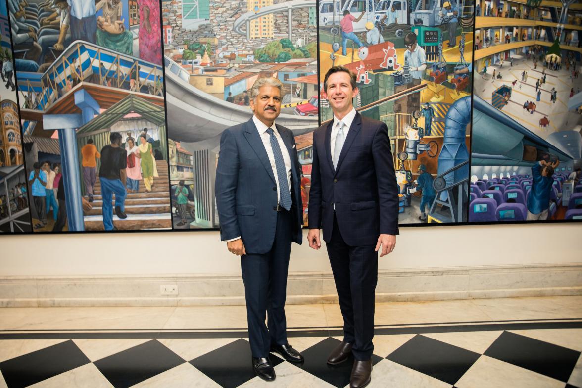 Photo of Minister Simon Birmingham with CEO of Mahindra Anand Mahindra.