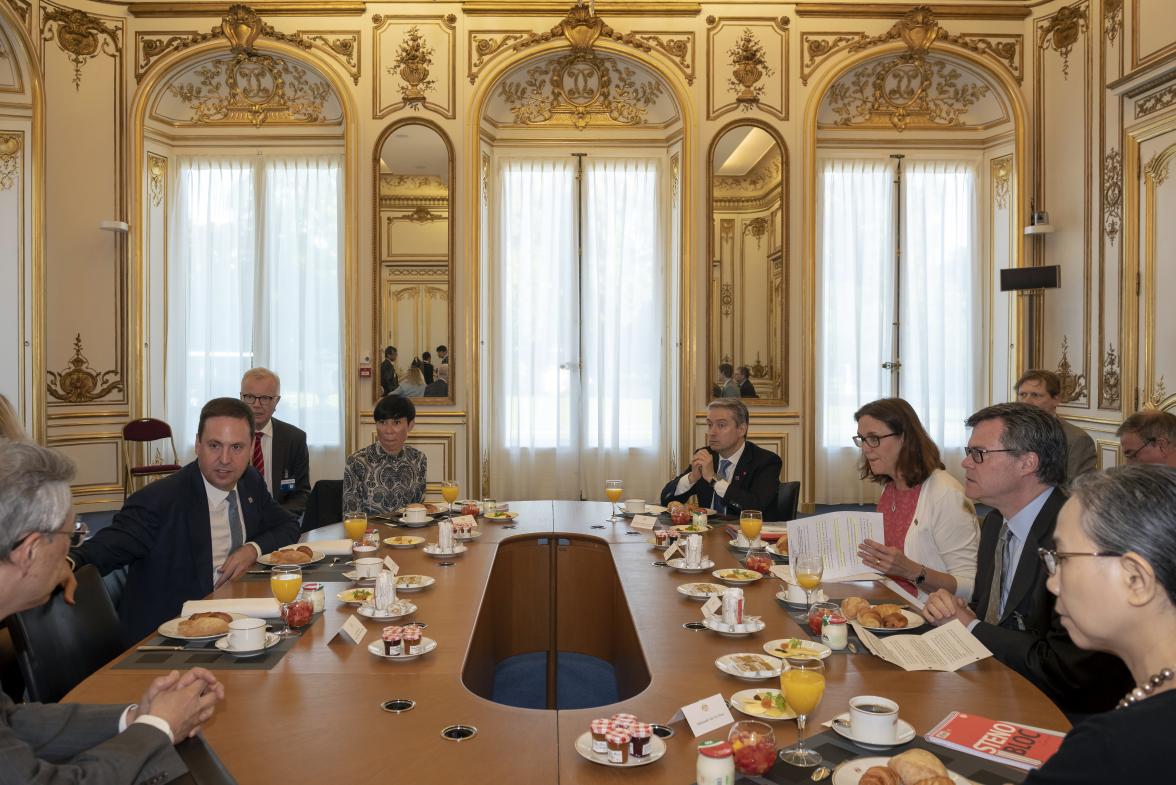 The Hon Steven Ciobo MP chairing the WTO Small Group Breakfast at the OECD in Paris on 31st May, 2018.