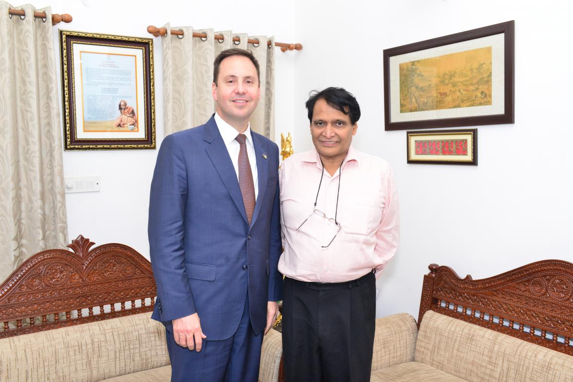 Minister for Trade, Tourism and Investment, the Hon Steven Ciobo MP, meeting India’s then Minister for Railways, Mr Suresh Prabhu