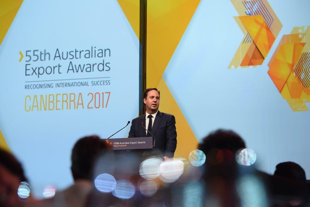 Trade, Tourism and Investment Minister Steven Ciobo speaking at the 55th Australian Export Awards.