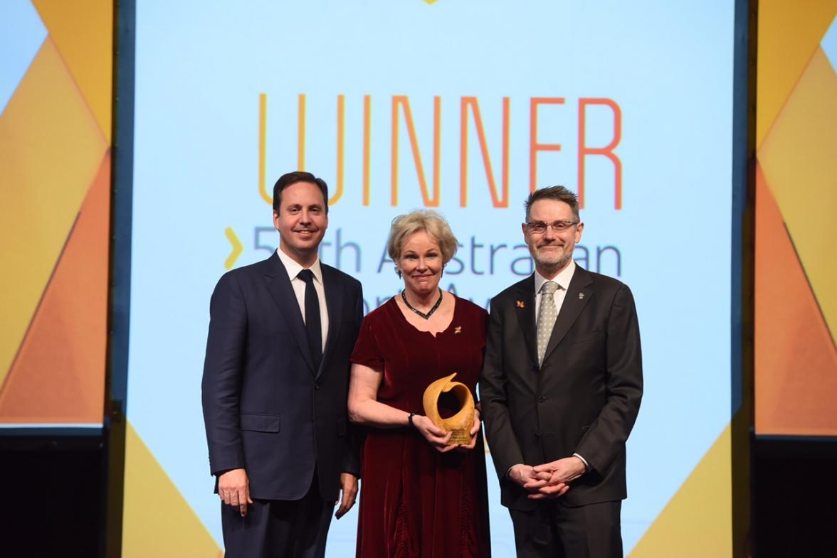 Minister Ciobo with Alan Oppenheim and Dr Jane Oppenheim.