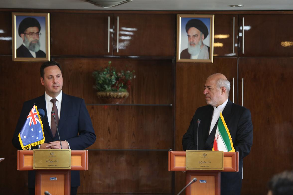 Minister Ciobo at a joint press conference with Minister Chitchian following the signing of a Memorandum of Understanding on water cooperation.