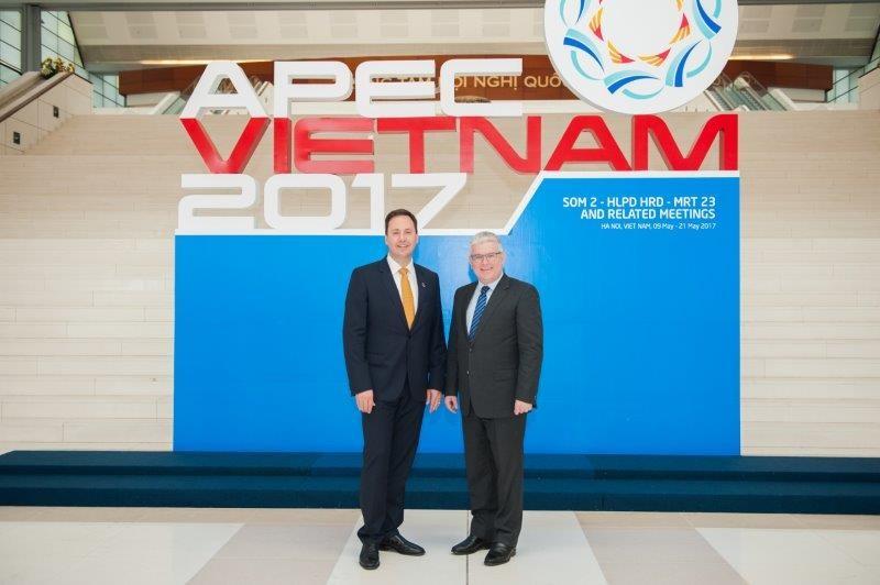 Minister for Trade, Tourism and Investment, the Hon Steven Ciobo MP with Australian Ambassador to Vietnam, HE Mr Craig Chittick, Hanoi, May 2017. Photo credit: DFAT/Hieu Nguyen