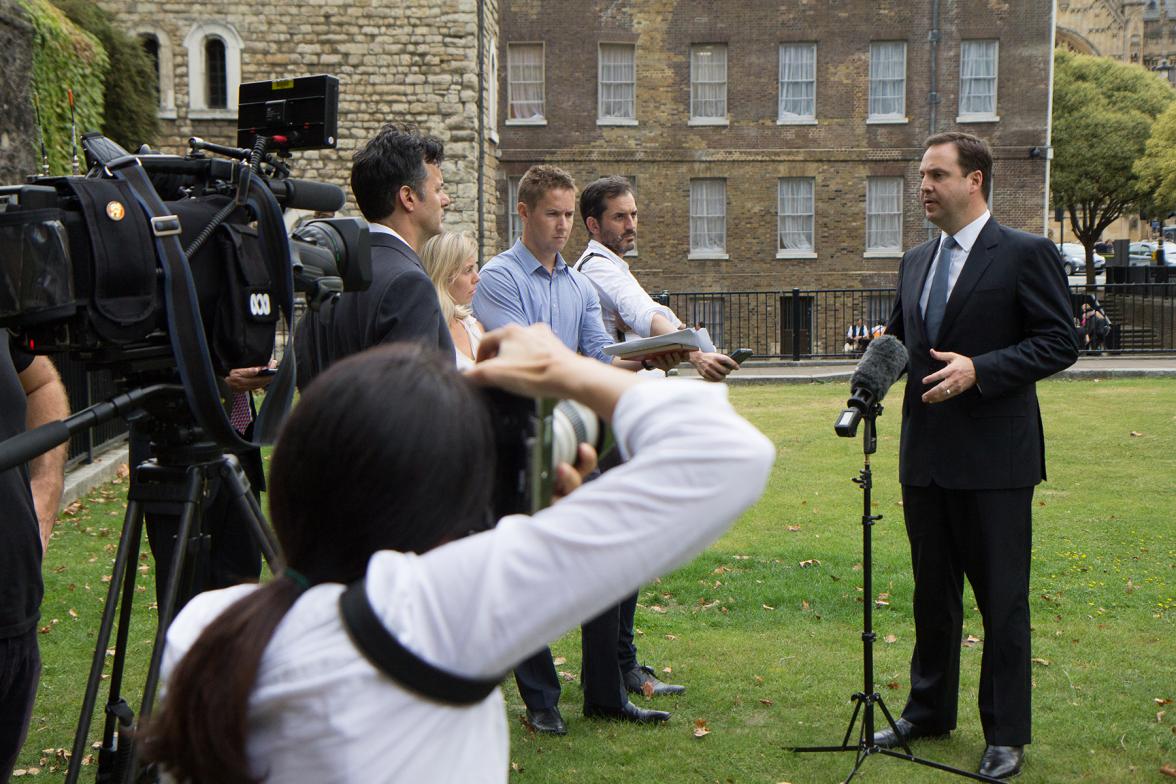 Minister for Trade, Tourism and Investment, Steven Ciobo, conducts a press conference with Australian correspondents at Abingdon Street Gardens.