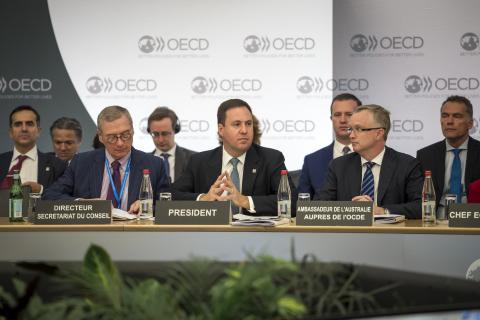 Trade, Tourism and Investment Minister, Steven Ciobo chairing a session during the Ministerial Council Meeting, 8 June 2017.