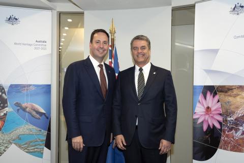 The Hon Steven Ciobo MP meeting with WTO Director General, Mr Roberto Azeved at the OECD in Paris on 30th May, 2018.