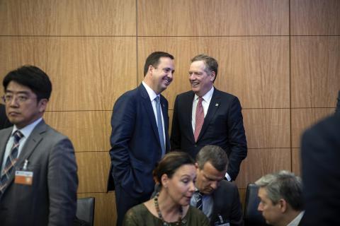 The Hon Steven Ciobo MP with US Trade Representative Robert Lighthizer at the OECD in PAris on 31st May, 2018.