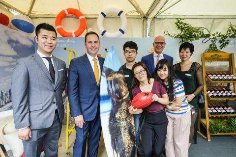 Federal Minister for Trade, Tourism & Investment Steven Ciobo with Tourism Australia representatives and Tourism Australia’s Regional General Manager for North Asia Andrew Hogg at a media call in Shanghai ahead of the AFL Port Adelaide-Gold Coast Suns fix