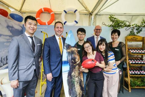 Federal Minister for Trade, Tourism & Investment Steven Ciobo with Tourism Australia representatives and Tourism Australia’s Regional General Manager for North Asia Andrew Hogg at a media call in Shanghai ahead of the AFL Port Adelaide-Gold Coast Suns fix