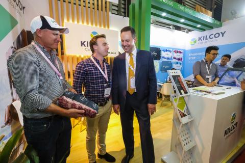 Federal Minister for Trade, Tourism & Investment Steven Ciobo at the Shanghai SIAL Food Industry Expo talking with Killcoy GM of livestock Craig Price & Fearn Cholerton (far left - Chief Safety & Marketing Officer).                                        