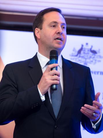 Trade, Tourism and Investment Minister Steven Ciobo speaks at the launch of official negotiations for an Australia-Hong Kong Free Trade Agreement in Hong Kong.