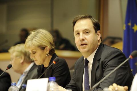 Foreign Minister Julie Bishop and Trade, Tourism and Investment Minister Steven Ciobo address a joint sitting of the European Parliament’s Committees on Foreign Affairs and International Trade. Photo credit: DFAT/ Fred Guerdin