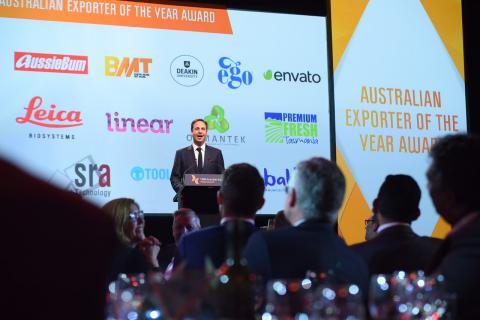 Trade, Tourism and Investment Minister Steven Ciobo speaking at the 55th Australian Export Awards.