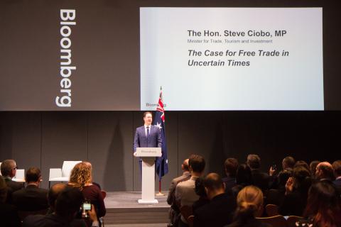 The Hon. Steven Ciobo MP delivers a speech - The case for free trade in uncertain times - at Bloomberg in London.