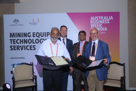 Minister for Trade, Tourism and Investment, the Hon Steven Ciobo MP, witnessing the exchange of an MOU between NTPC Ltd and Curtin University for research collaboration on clean coal technologies