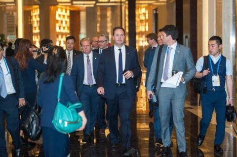 Minister for Trade, Tourism and Investment, the Hon Steven Ciobo MP, arriving at TPP11 breakfast meeting to discuss future of TPP, Hanoi, May 2017. Photo credit: DFAT/Hieu Nguyen