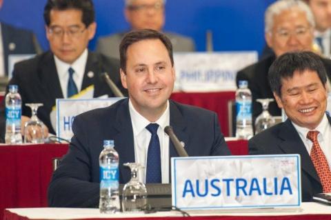 Minister for Trade, Tourism and Investment, the Hon Steven Ciobo MP, participating in the APEC MRT concluding press conference, Hanoi, May 2017. Photo credit: DFAT/Hieu Nguyen