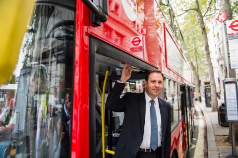 Minister for Trade, Tourism and Investment, Steven Ciobo, on one of Tower Transits’ iconic doubledecker buses in London. Tower Transit is an Australian-owned company.